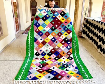 BERBER MOROCCAN RUG, 8x4FT Geometric Beni Ourain Rug, Scandinavian Area Green Rug, Green Wool Carpet, Handmade Wool Rug, Bohemian Diamond