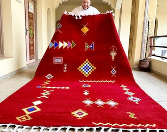 Beni ourain rug abstract - Red Moroccan rug hand knotted - Custom size rug - Minimalist rug - Genuine lamb wool - Berber wool rug