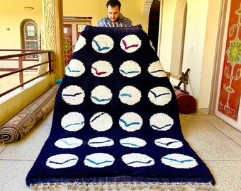 Moroccan Rug – Beni Ourain Purple and White Abstract Carpet – Custom Handmade Wool Rug for Cozy Bohemian Home Decor