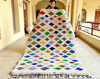 Geometric Moroccan Rug, Gray and Multicolor Checkered Beni Ourain Rug, Custom Handmade Wool Rug, Berber Handwoven Rug for Boho Home Decor