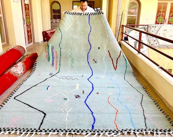 Gorgeous Beni Ourain Rug, Green Abstract Moroccan Area Rug, Handmade Wool Rug, Custom Bohemian Berber Living Room Bedroom Kids Room Rug