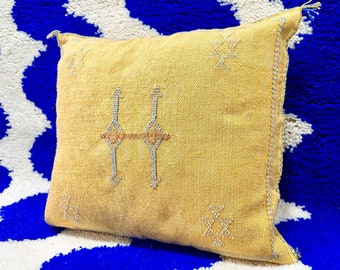 CUTE Moroccan Sabra Pillow, Cactus Silk Pillow, Berber Pillow Silk, Yellow Sofa Cushion, Textured Pillow, Livingroom Pillow, Coastal Home