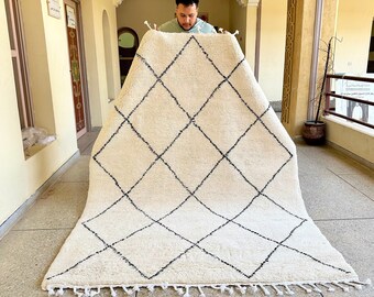 GORGEOUS MOROCCAN RUG, Handmade off white Rug, Beni Ourain Rug, Berber White Wool Rug, Geometric Pattern Rug, Area Winter Rug, Diamond Rug
