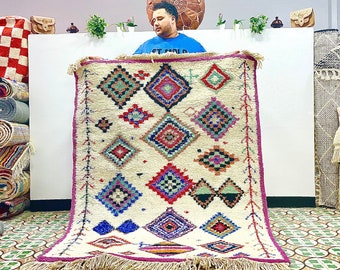 CUTE MOROCCAN RUG, Beniourain Rug 6x4, White boujaad Rug, Geometric Rug, Handmade Rug, Azilal Rug, Handwoven Rug, Berber Rug, Area Wool Rug