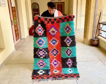 Moroccan Vintage Boucherouite Rug, Contemporary Berber Rug, Handmade Rug, Colorful Berber Rug, Bohemian Design Rug, recycled rug