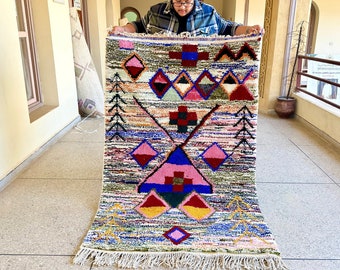 FABULOUS MOROCCAN Rug, Handmade BOUJAAD Carpet, Azilal Rug, 6x4 Colorful Rug, Moroccan Berber Rug, Handmade Wool Rug, Abstract Boujad Carpet