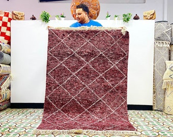 Moroccan Rug Beni Ourain rug, berber carpet 4ftx6ft, 6x4 rug, moroccan berber rug, azilal rug, area rugs, (ready to shipping)