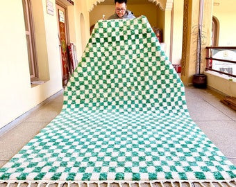 OLIVE GREEN RUG- Moroccan Area Rug- 10x6 bedroom Handmade Rug- Bohemian Checker Wool Carpet- Handwoven Beni Ourain Rug- gifts for mom Rug.