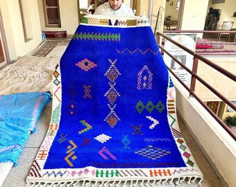 ROYAL BLUE RUG, Custom Moroccan Design, Abstract Beni Ourain Rug, Artisan Made Wool Rug, Berber Floor Art, Boho for Timeless Comfort.