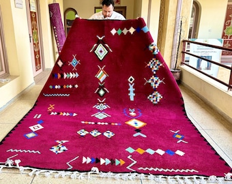 Red Moroccan Handmade rug, Beni ourain style Morocco wool Berber Rug, modern rug, Hand woven rug, Azilal Berber style - Boho style carpet