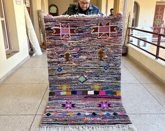 MOROCCAN HANDMADE CARPET, Handmade Boujaad Rug, Azilal rug, 6x4Tribal Abstract Rug, Handmade Wool Rug, Moroccan Berber Carpet, Colorful Rug.