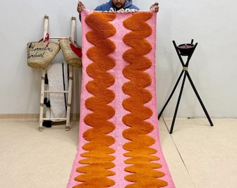Orange Moroccan Runner - Striped Beni ourain Rug - Handmade Hallway area rug - Berber wool rug - Morocco rug - Custom Entryway Rug