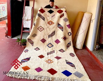 Beni Ourain Rug – White Abstract Handwoven Moroccan Wool Carpet – Custom Bohemian Area Rug for Living Room & Eclectic Home Decor