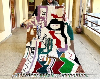 Beni Ourain Multicolor Rug – Abstract Moroccan Wool Carpet – Custom Handwoven Soft Wool Area Rug for Scandinavian or Modern Home Decor