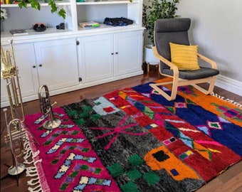 Moroccan Rug - Multicolor Abstract Beni Ourain Wool Carpet - Handmade Custom Area Rug for Bohemian Home Decor