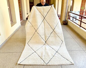 Hand Tufted Moroccan Rug, Geometric Black and White Beni Ourain Rug, Custom Handmade Shag Rug, Area Soft Wool Rug for Minimalist Home Decor