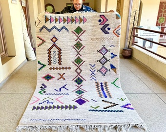 LUXURIOUS Moroccan RUG, Abstract Beni Ourain Rug, Custom Handmade Wool Carpet, Authentic Berber Area Rug for Bohemian Living Room