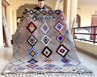 Moroccan Rug, Geometric Gray Beni Ourain Rug, Azilal Soft Wool Rug, Custom Handmade Carpet, Area Rug for Bohemian&Eclectic Home Decor