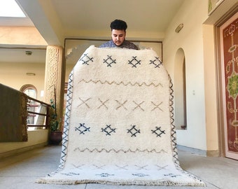 CHARMING MOROCCAN RUG, Shag Beni ourain Rug, White & Black Moroccan Rug, Handmade Area Rug, High Quality Wool Rug, Custom Size Berber Rug