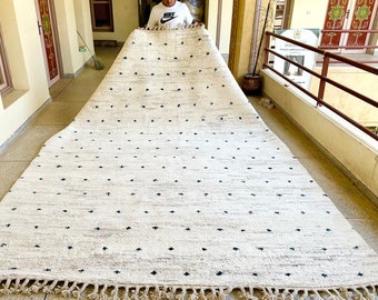 ANTIQUE BOHEMIAN RUG, Cream & Green Berber Rug, Handmade Moroccan Carpet, Wool Rug 11x9, Dotted handwoven Rug, Beni Ourain Area Rug.