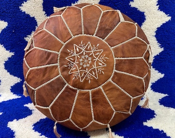 Moroccan POUF with White Stitching Leather Pouf Ottoman Pouf Morrocan Leather Pouf Moroccan Pouffe, Home gifts, Wedding Gifts