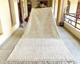 CHECKERED BENI OURAIN Rug, Moroccan Handmade Carpet, Tribal Rug, Berber Rug, Sheep Wool Rug, Checkerboard Rug, White Berber Rug