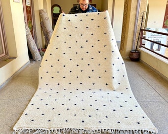 OUTSTANDING DOTTED RUG, Custom Made Area Rug, White and Blue Moroccan Rug, Handmade Dotted Wool Carpet, Handwoven Beni Ourain Rug, Polka dot