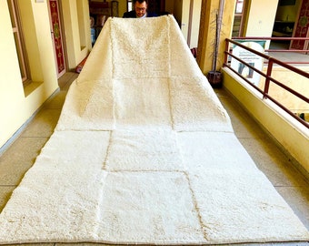 CHECK WHITE RUG, Custom Moroccan Rug, Beni Ourain Wool Rug, Berber Area Rug, Handmade checkered Carpet, Luxe Shag Rug for Contemporary Homes
