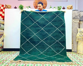 ARTISTIC WOOL RUG, Moroccan Handmade Rug, 6x4Beni ourain Green Rug, Abstract Green Rug, Boujaad rug, Handmade Wool Carpet, Berber Funky Rug