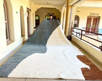 SOFT MOROCCAN RUG, Beni ourain Carpet, Striped Minimalist Berber Rug, Custom Handmade Rug, White and Gray Wool Area Rug Interior Styling Rug