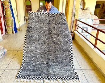 DOTTED HANDMADE CARPET, Unique Moroccan Wool Rug 6x7, White and Black Rug, Beautiful Handwoven Boho Rug, Berber Area Rug, Beni Ourain Rug.
