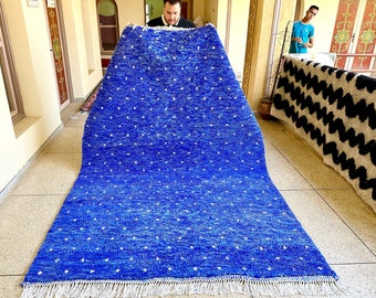 PRETTY BERBER CARPET, Handmade Moroccan Rug, Dotted Beni Ourain Rug, Royal Blue & White Wool Rug, Shaggy Custom Area Rug, Home Depot Rugs