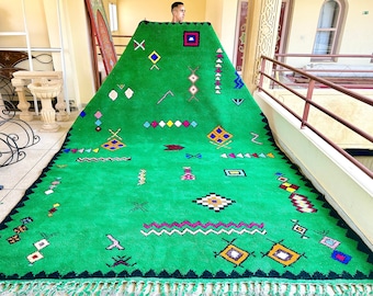 STUNNING Moroccan Beni Ourain Rug – Handwoven Green Abstract Wool Rug, Custom Berber Area Carpet for Bohemian Living Room & Home Decor
