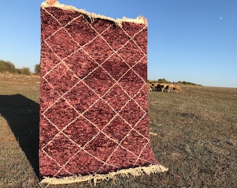Beni Ourain Rug – Red and White Geometric Custom Handmade Wool Diamond Carpet – Cozy Area Rug for Bedroom, Living Room & Nursery