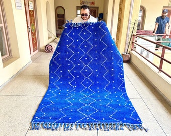 MOROCCAN BLUE RUG, Solid Custom Carpet, Berber Rug, Handmade Beniourain Rug, Minimalist Rug, Sheep Wool Rug, Handwoven Area Rug.
