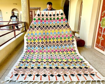 Multicolor Geometric Moroccan Rug – Custom Checkered Beni Ourain Rug – Bohemian Diamond Shape Area Carpet for Modern Living Room or Bedroom