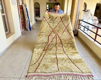 Hand Tufted Moroccan Rug – Green and Pink Beni Ourain Sheep Wool Rug – Boho Chic Living Room Rug – Modern Area Rug – Eco-Friendly Home Decor