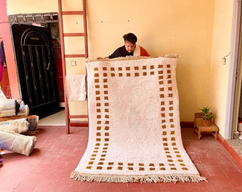 SOFT White RUG, Beni Ourain Style Handmade Berber Carpet, Check Moroccan Rug, Custom Size Wool Rug, Modern & Fluffy Rug for Living Room