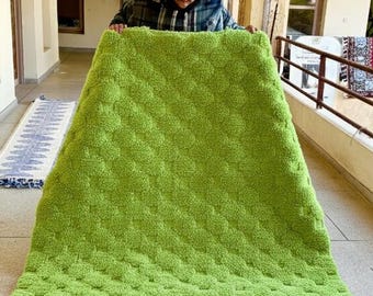 Green Moroccan rug Custom Size - Checkered Carpet with Green squares - Handmade beni ourain berber area rug for living room decor