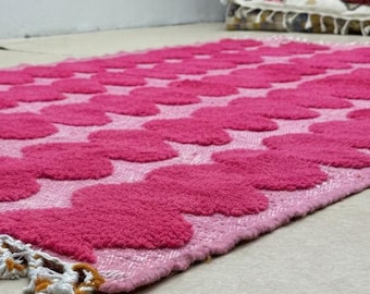 Pink Beni ourain Rug – Moroccan Striped Design, Handwoven Berber Rug, Area Wool Carpet