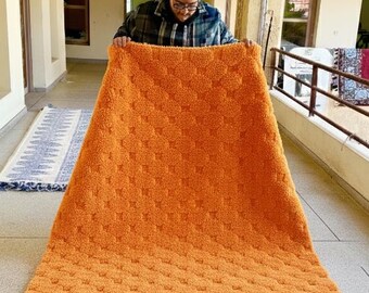 Orange Moroccan rug Custom Size - Checkered Carpet with Orange squares - Handmade beni ourain berber area rug for living room decor