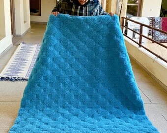 HAND TUFTED RUG, Gorgeous Beni Ourain Rug, Checkered Moroccan Rug, Wool Beni Rug, Handmade Shag Rug, High-Quality Wool Blue Rug, Custom Rug