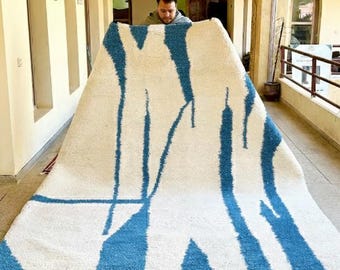 BENI OURAIN CARPET, Moroccan Beni Ourain Abstract Rug, Red and White Custom Rug, Berber Beni Rug, Wool Area Rug, Dining Room Rug