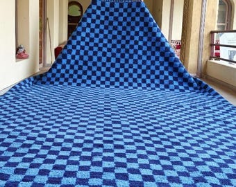 AMAZING CHECKERED RUG, Soft Beni Ourain Rug, High-Quality Moroccan Wool Rug, Blue Rug, Custom Size Area Rug, Handmade Berber Carpet