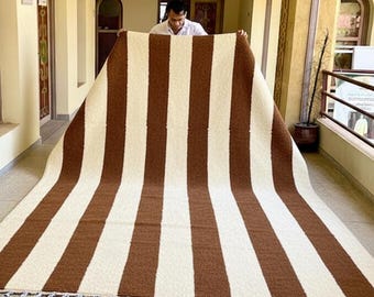 Beni ourain rug, Authentic Moroccan rug, Berber carpet, Genuine Wool rug, Handmade rug, Striped style, Area rug, Brown and White Teppich