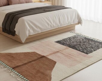 Custom Moroccan Abstract Rug | Beni ourain Handmade Wool Area Rug | Black and Brown Rug