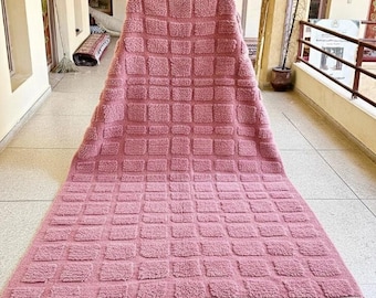 Checkered Moroccan rug - Pink Handmade beni ourain rug - wool area rug - checkerboard Berber rug - Boho shag rug - Living room rug