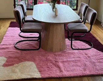 Beni Ourain Rug, Custom Pink Moroccan Wool Carpet, Handmade Fluffy Berber Area Rug, Decorative Modern Scandinavian Rug for Home