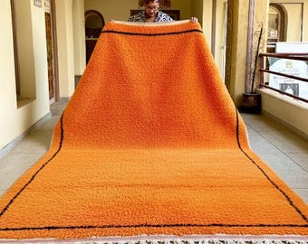 ELEGANT AREA RUG, Handwoven Moroccan Rug, Bordered Berber Carpet, Orange & Black Beni Ourain Rug, Custom Size Wool Rug, Scandinavian Decor