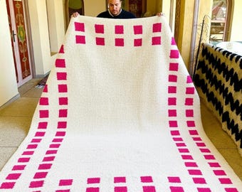 Custom Moroccan Wool Rug – Beni Ourain Pink & White Geometric Design, Handwoven Berber Carpet, Square Shag Rug,